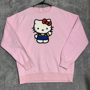 Hello Kitty Sweatshirt‎ Womens Medium Pink Chenille Patch Sanrio Pullover Fleece